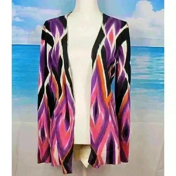 JONES NY SPORT MULTI-COLOR Cardigan Sweater TUNIC Top Lightweight Lg - Picture 4 of 9